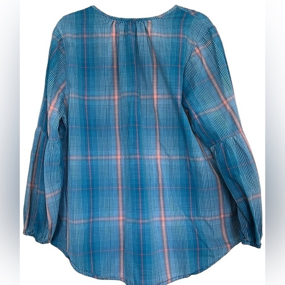 CATO Turquoise/Coral/White Eyelet Detail Pin Striped Blouse, Size 18/20W, EUC. - Picture 8 of 8